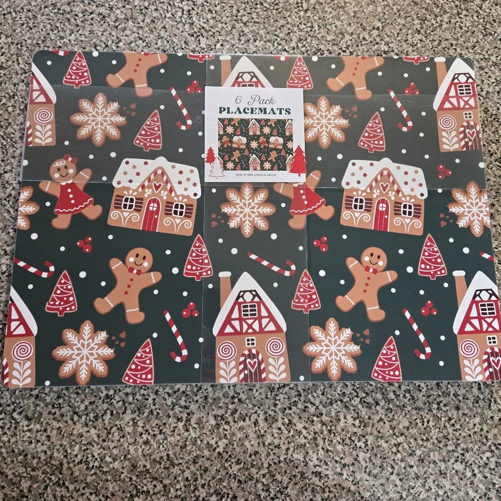 Gingerbread Festive Holiday Placemats - 6 Pack